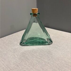 Green Glass Triangle Shaped Bottle with Cork